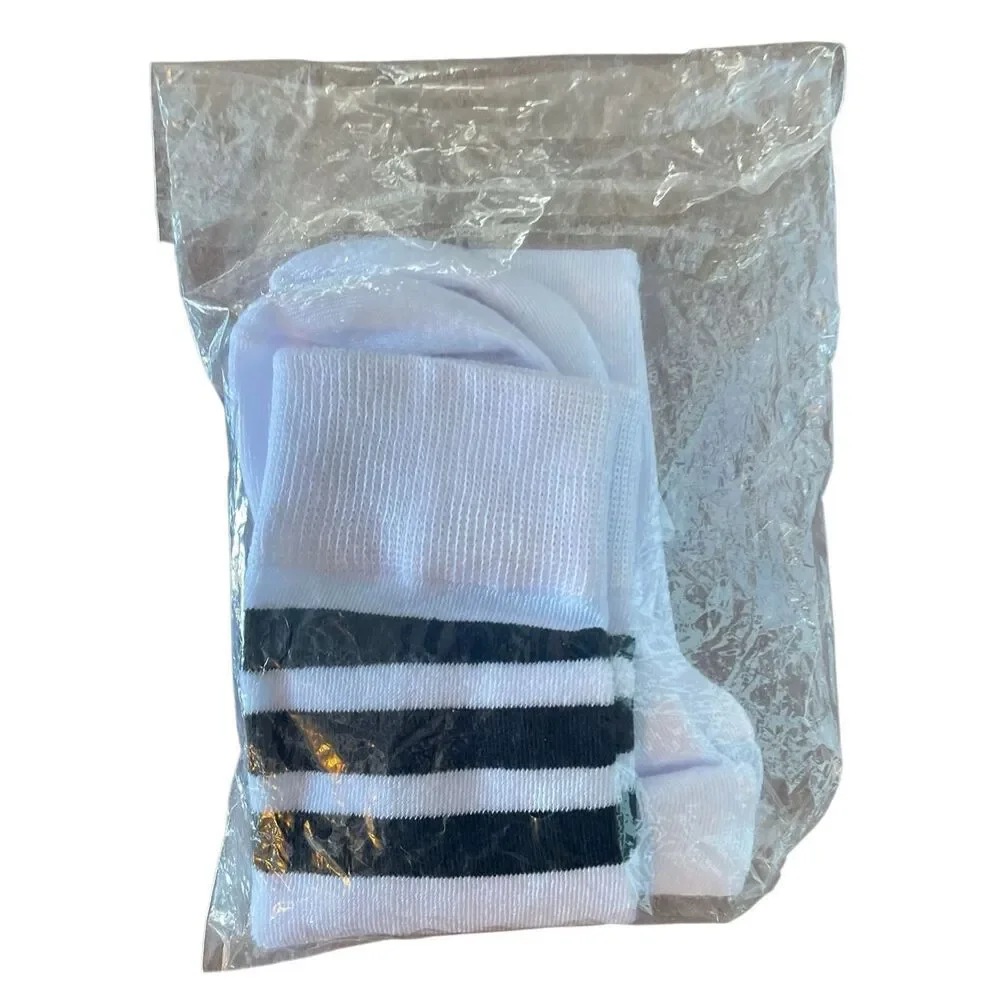 White Thigh-High Socks With Black 3-Stripe Over-Knee-One Size - Picture 8 of 8